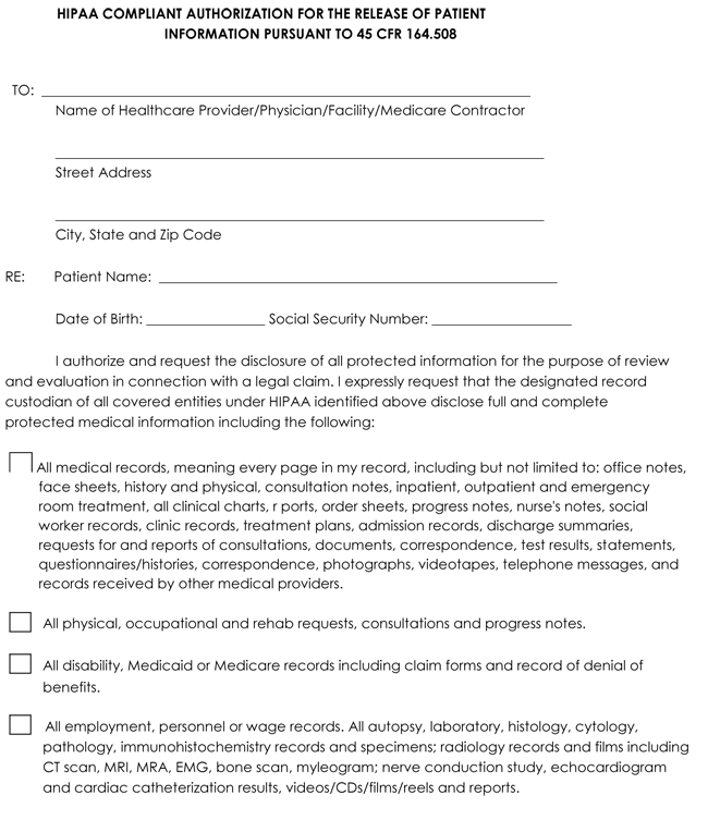 generic medical records release form