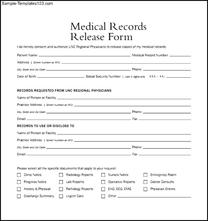 Generic Medical Records Release Form Template Business   Generic Medical Records Release Form Medical Records Release Form Example 