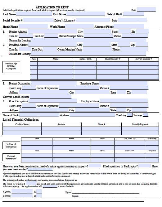 generic rental application