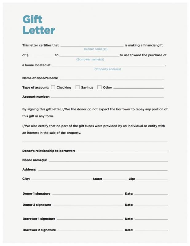 copy of gift letter for mortgage