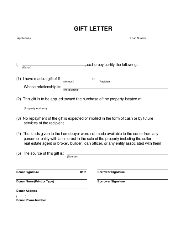 Gift Letter For Mortgage Template Pdf