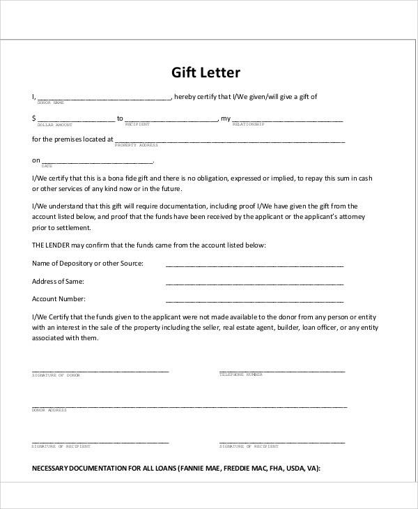 gift letter template