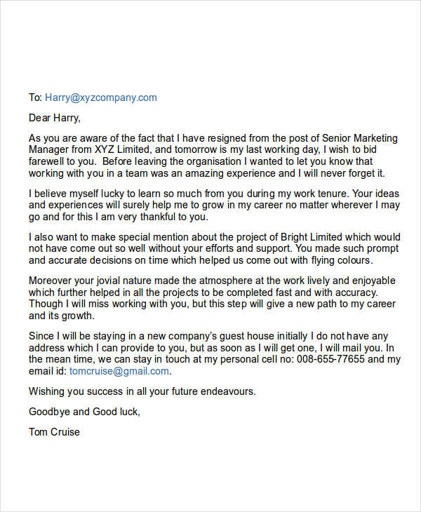 Goodbye Email To Coworkers After Resignation Template Business