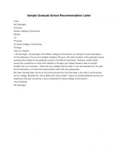 grad school letter of recommendation sample graduate school recommendation letter