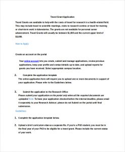 grant application template travel grant application template