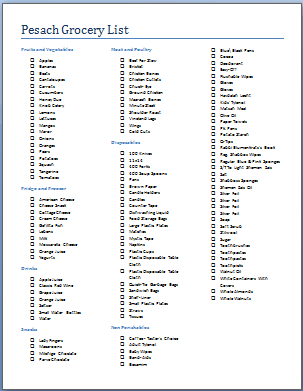 grocery list template word