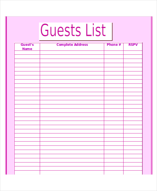 guest list template