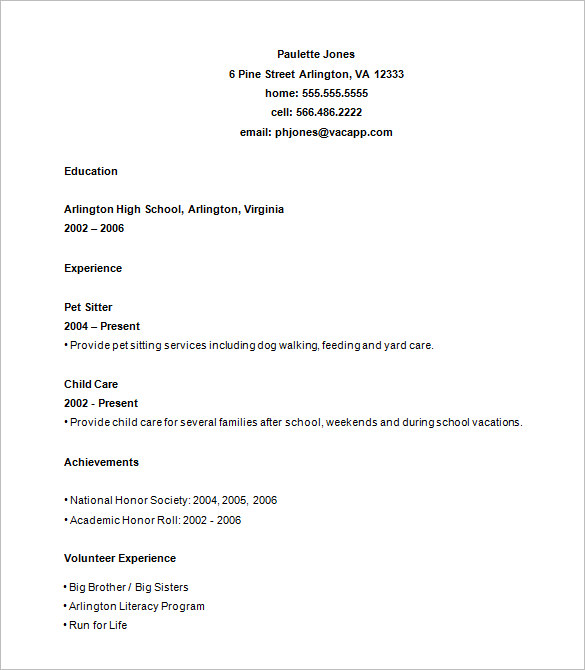 high school resume template