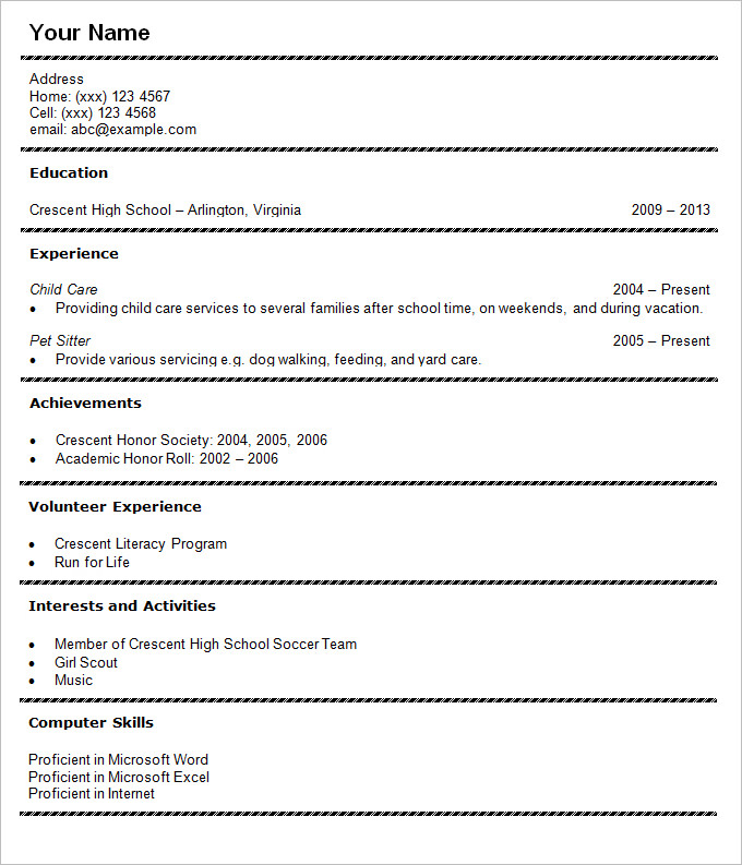 high school student resume template