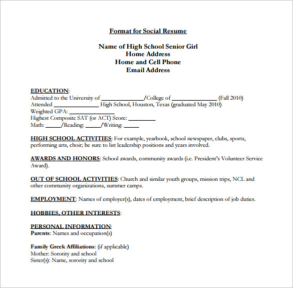 high schooler resume