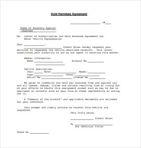 hold harmless agreement form blank hold harmless agreement