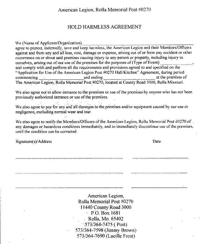 hold harmless agreement form