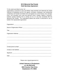 hold harmless agreement form slide