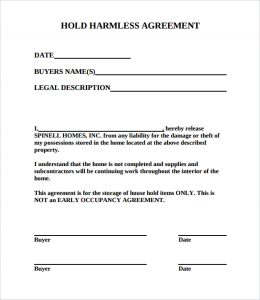 hold harmless agreement sample free hold harmless agreement pdf