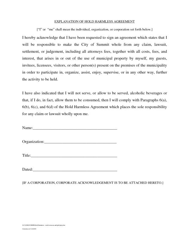 hold harmless agreement sample