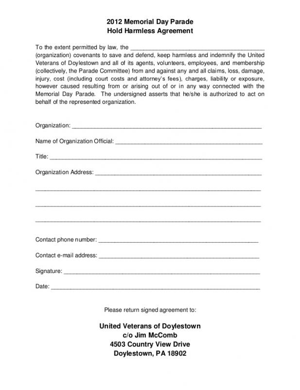 Hold Harmless Agreement Template Template Business