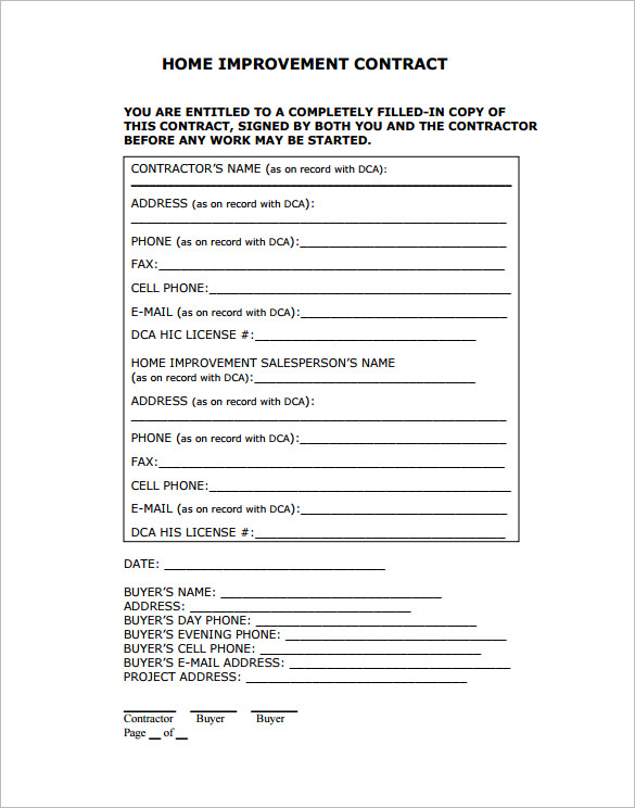 home improvement contract template pdf