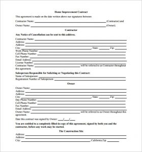 home improvement contract home improvement contract template sample free