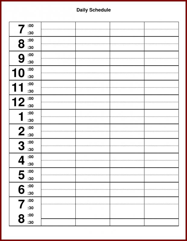 hourly work schedule printable