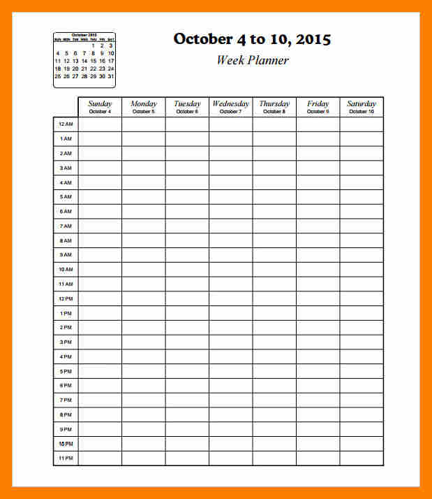 hourly calendar template