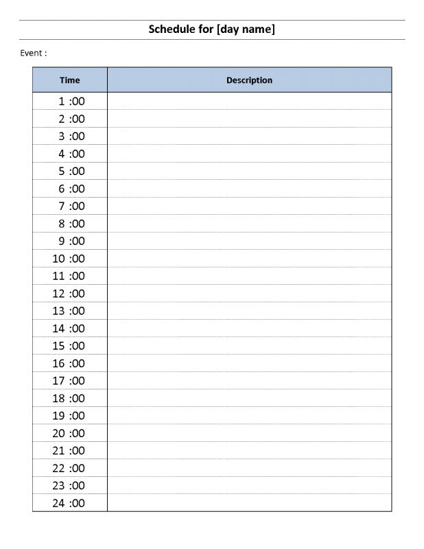 Hourly Planner Template