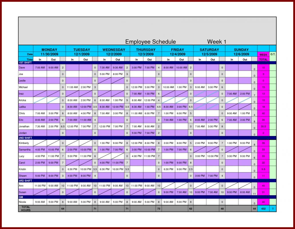 hourly schedule template excel