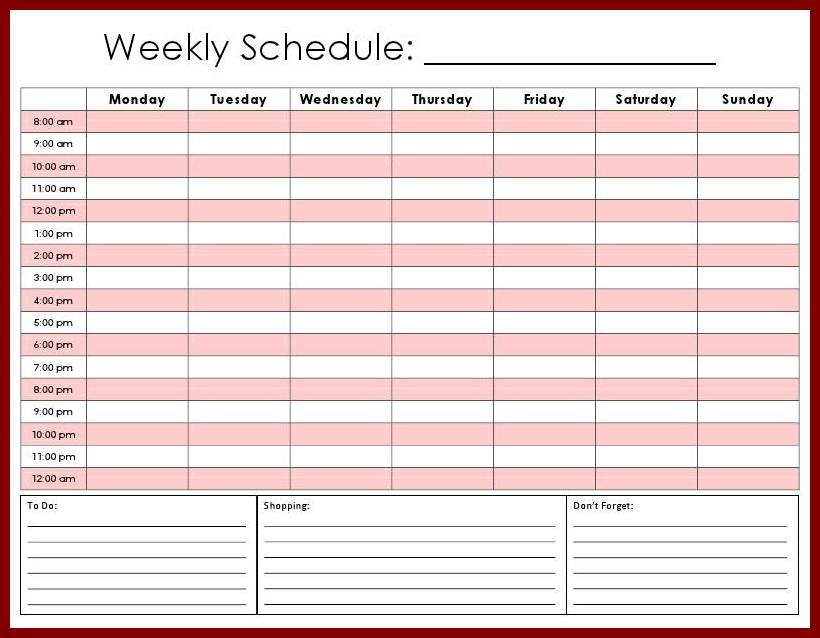 hourly schedule template excel