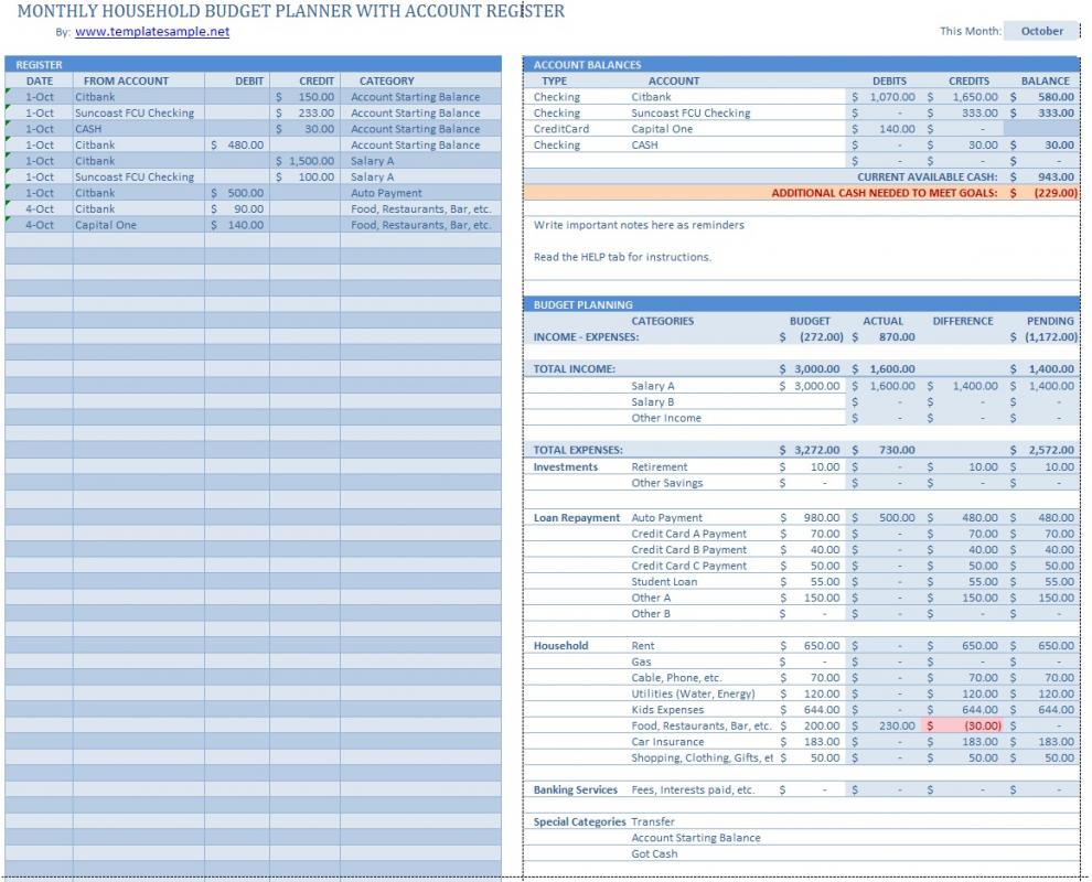 household budget templates