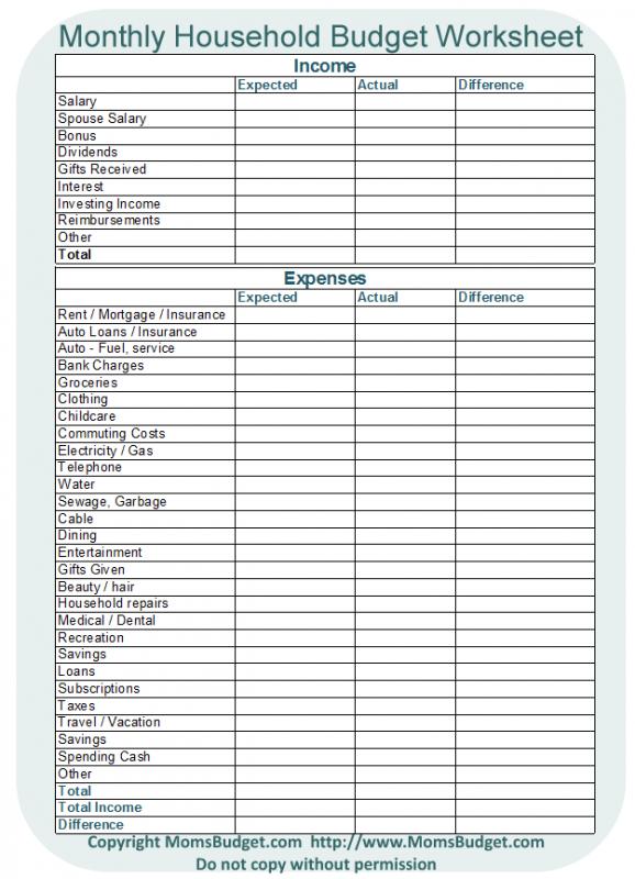 household budget templates