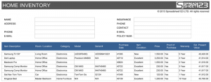 household inventory list home inventory insured items log