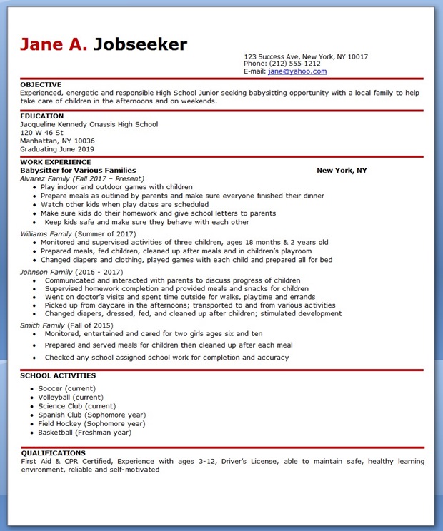 How To Put Babysitting On A Resume Template Business