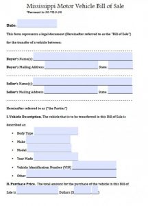 how to write a bill of sale for car mississippi motor vehicle bill of sale x