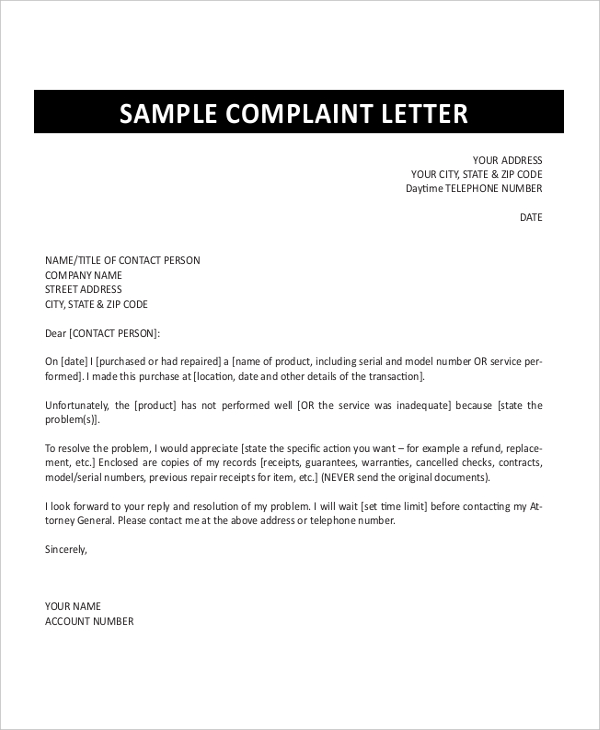 how to write a formal complaint letter