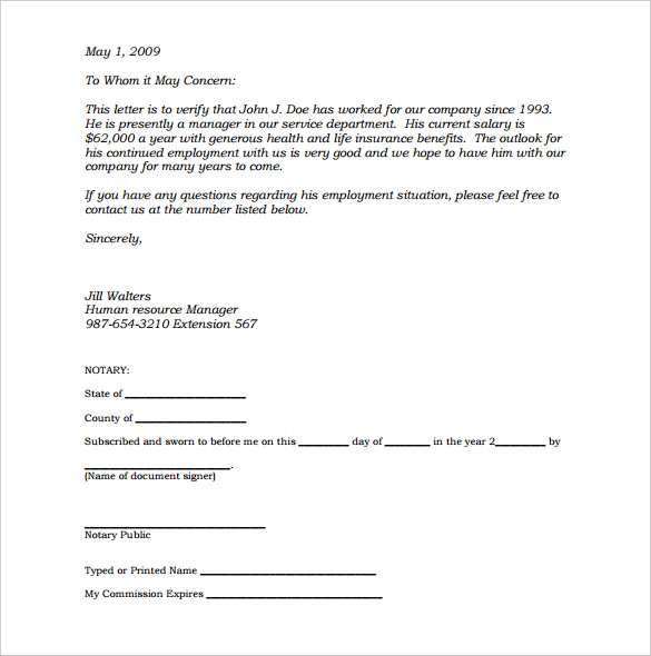 personal notarized letter template