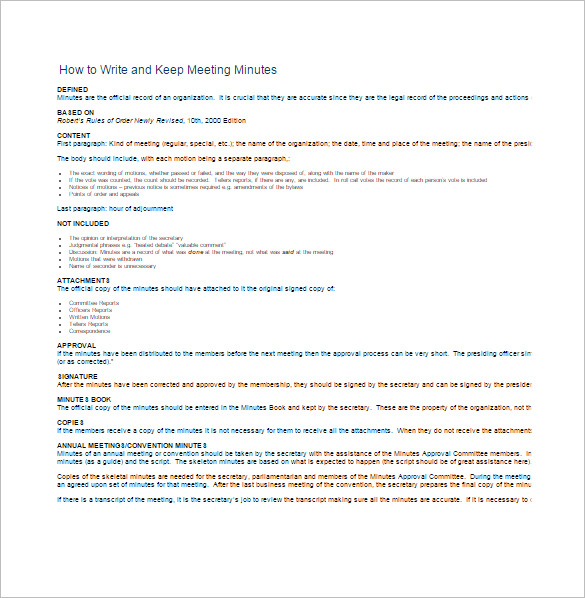 How To Write Meeting Minutes Template Business