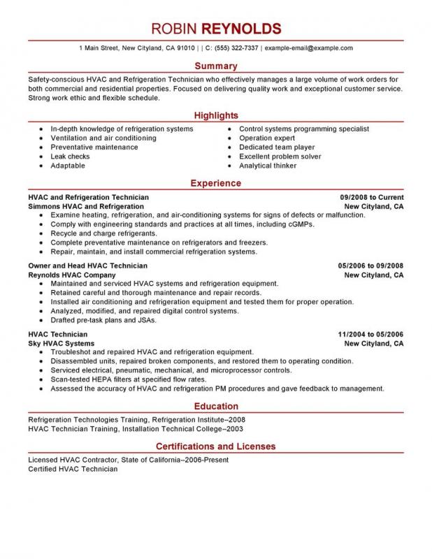 Hvac Resume Samples Template Business