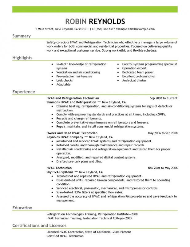 hvac resume samples