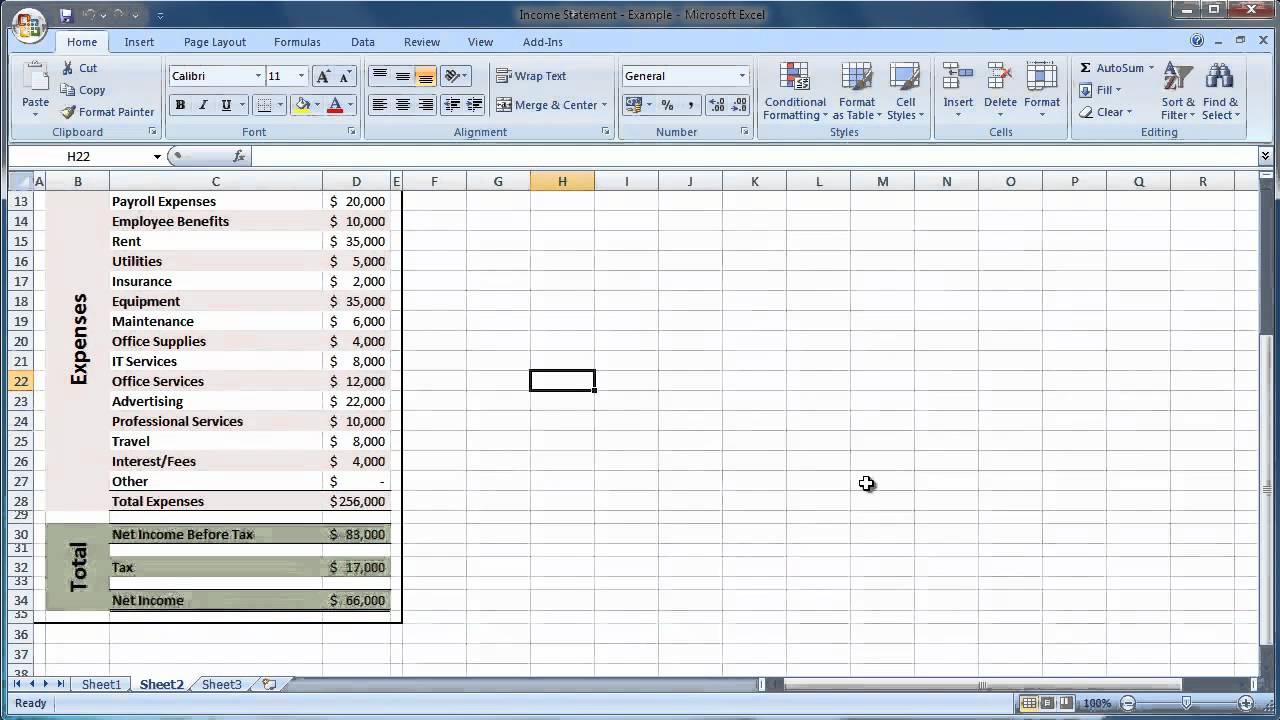 income statement template excel