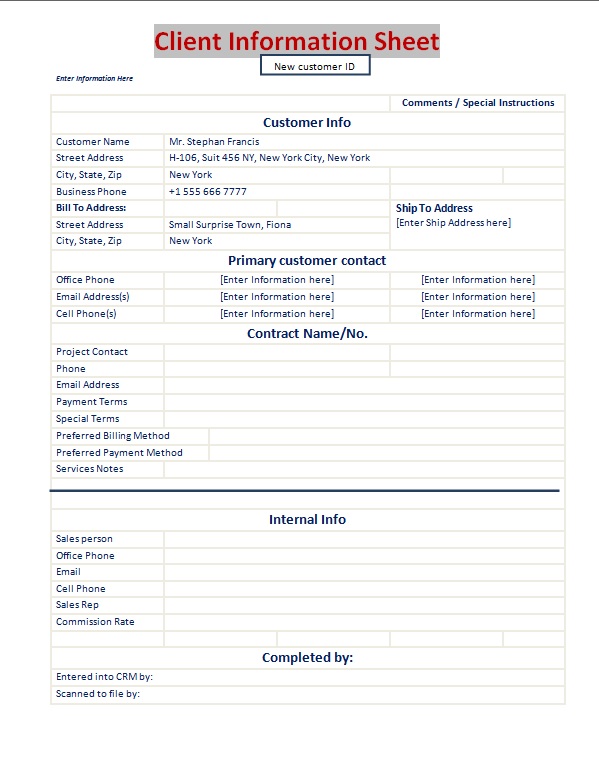 information sheet template