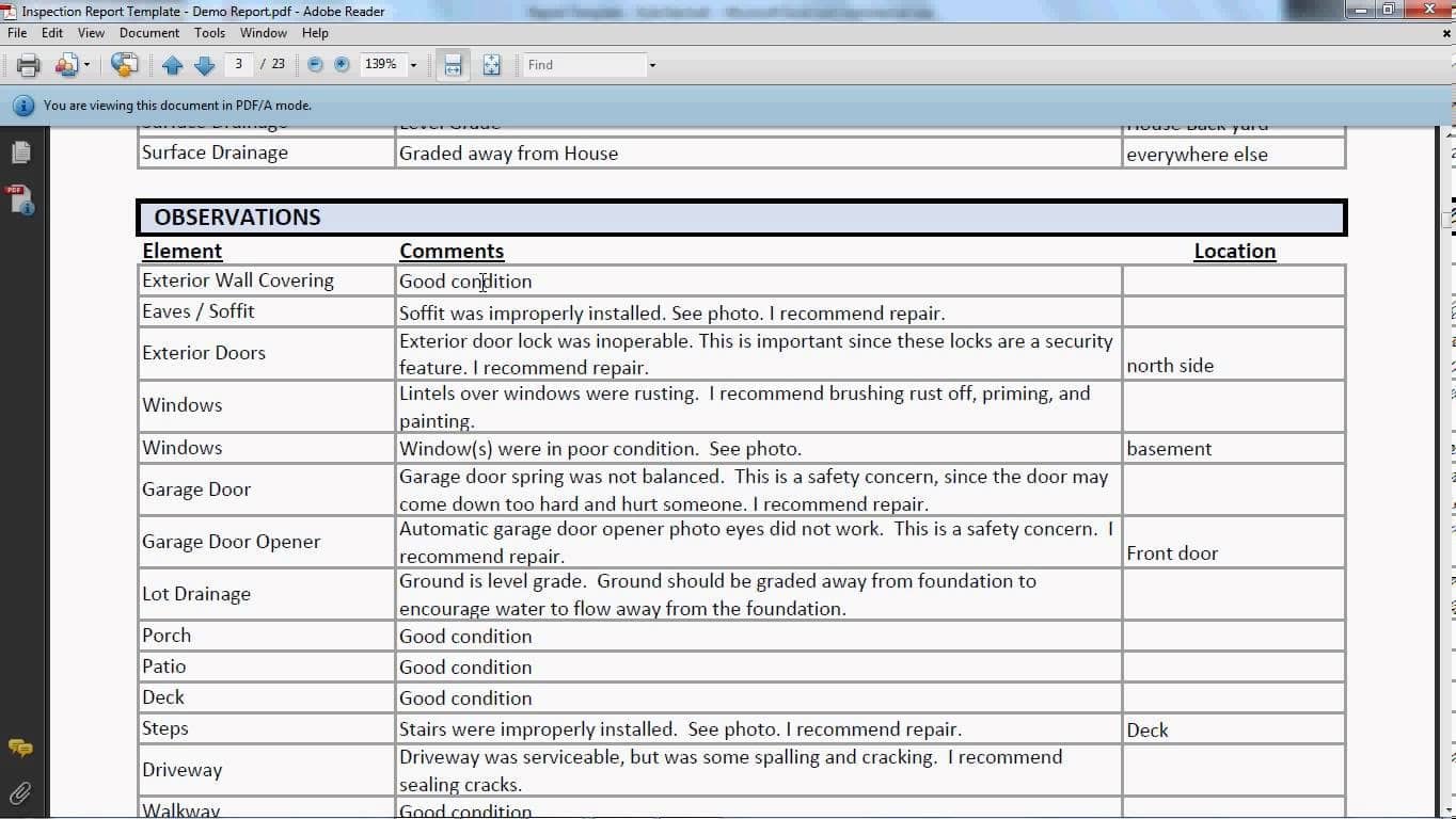 inspection report template