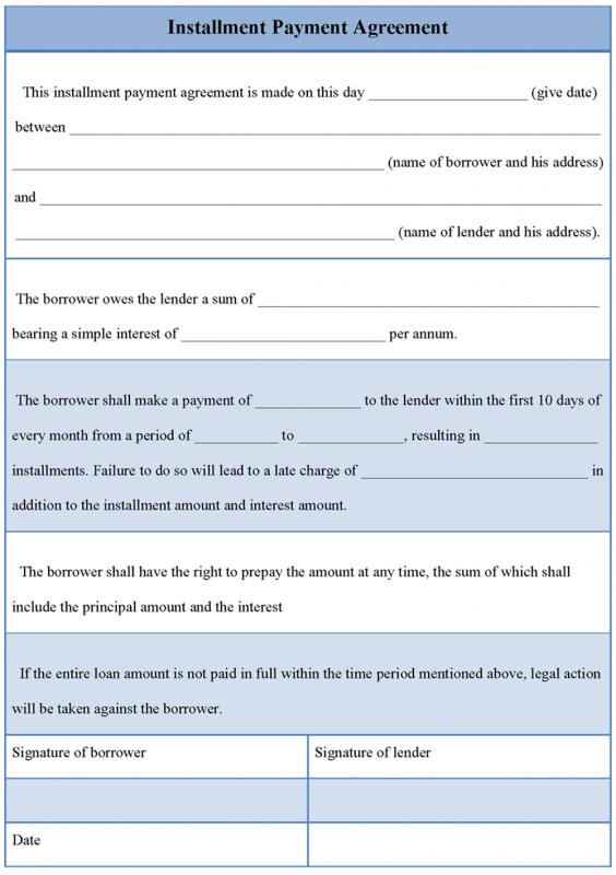 installment payment agreement template