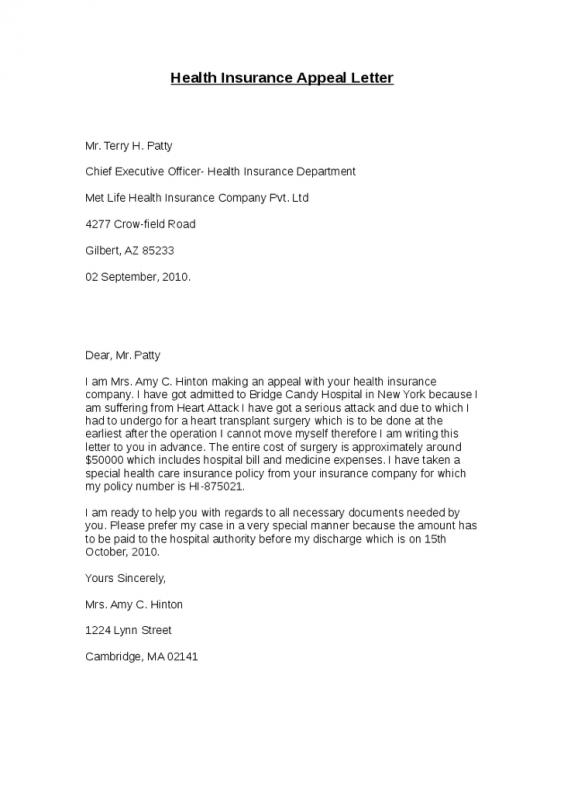 Appeal Letter To Insurance Company Template