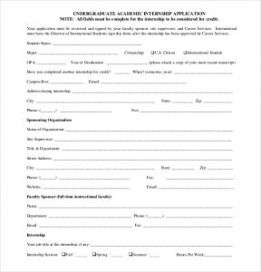 internship application template under graduate internship application form pdf free download