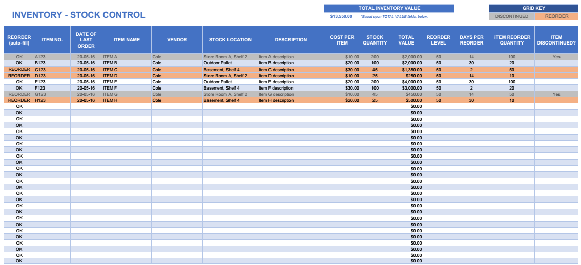 inventory sheet template