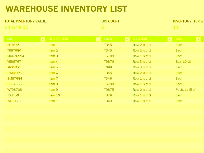 inventory spreadsheet template