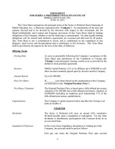 investment agreement template sample term sheet