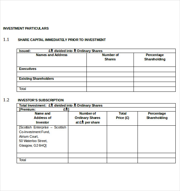 investor agreement template