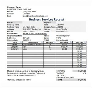 itemized receipt template business services receipt excel free download