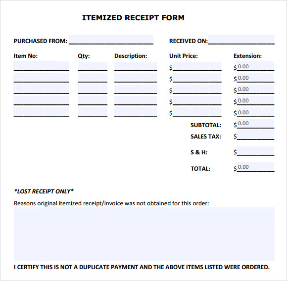 Free Itemized Food Receipt Template