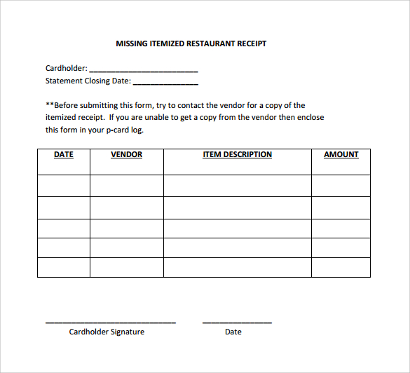 itemized receipt template